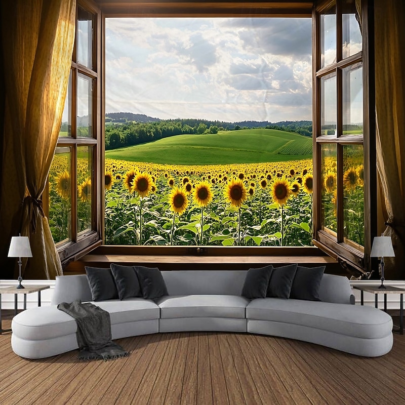 Window Flowers Flowers Plants Landscape Tapestry Decorative Art Carpet Curtain Hanging Home Bedroom Living Room Decoration2