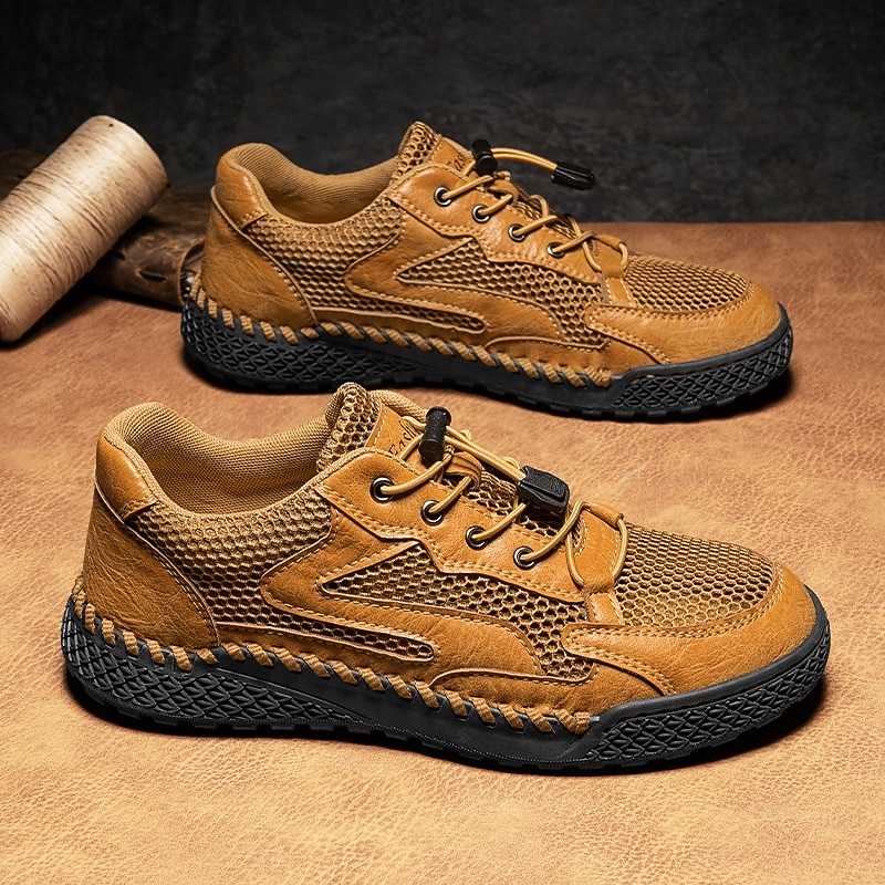 Men's Tan Breathable Mesh Sneakers with Lace-up Design, Comfortable Fit and Durable Rubber Sole for Everyday Wear, Running and Active Lifestyles4