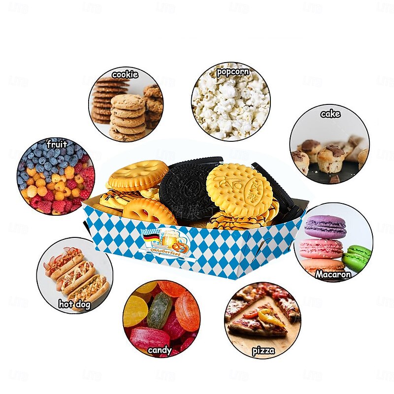 20pcs Oktoberfest Party Food Trays, Disposable Paper Snack Boxes with Bavarian Flag, German Beer Festival Popcorn Chicken Containers for Oktoberfest Party Supplies4