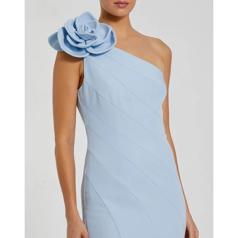 Mermaid / Trumpet Evening Gown Elegant Dress Formal Wedding Guest Floor Length Sleeveless One Shoulder Stretch Crepe with Pleats2