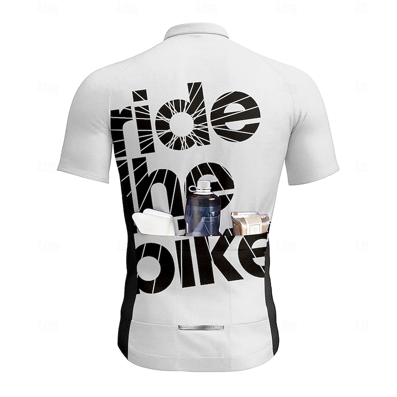 Men's Cycling Jersey Graphic Geometric Letter & Number Short Sleeve Bike Jersey Top with 3 Rear Pockets UV Resistant Quick Dry Front Zipper Reflective Strips Sports White Clothing Apparel2