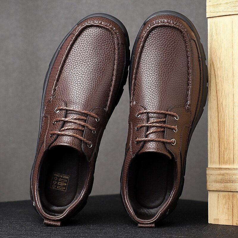 Men's Brown Faux Leather Lace-Up Casual Shoes, Comfortable Walking Shoes for Office Wear, Daily Commute and Leisure Time3