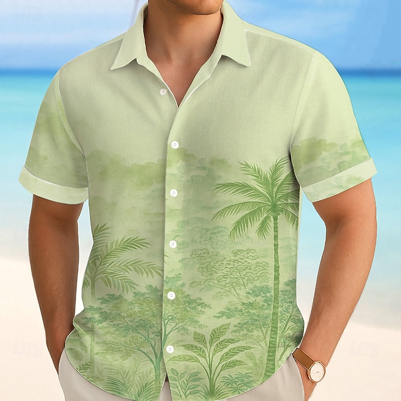 Men's Coconut Tree Tropical Plants Summer Hawaiian Shirt Button Up Shirt Aloha Shirt Short Sleeve Hawaiian Vacation Beach Wear Summer Spring Turndown 3D Print Collared Shirts Blue Green Khaki2