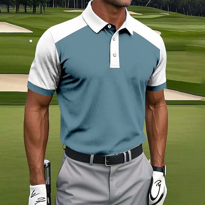 Men's Graphic Sports Polo Shirts Short Sleeve Polo Shirts Collared Shirts Sportswear Casual Athleisure Buttons Summer Blue Green Light Blue2
