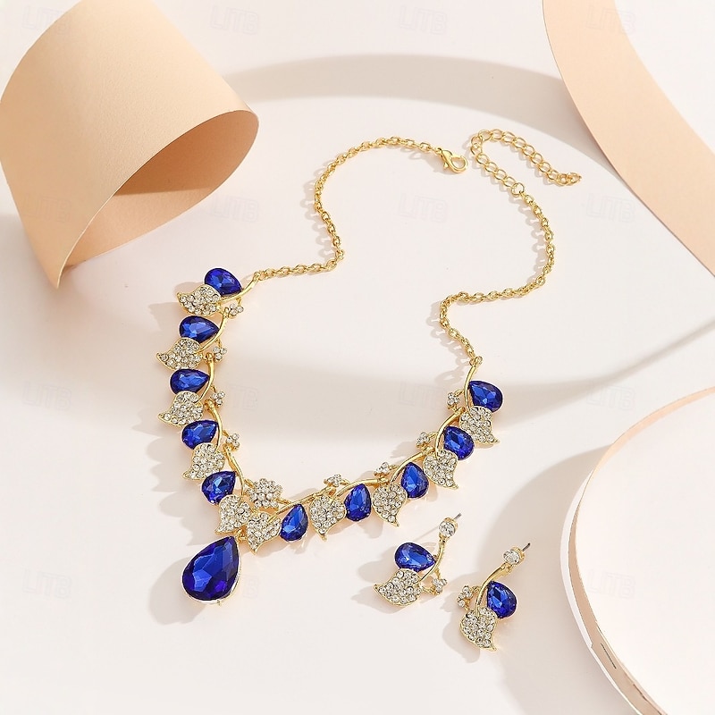 Bridal Jewelry Sets Two-piece Suit Cubic Zirconia Rhinestone 1 Necklace Earrings Women's Elegant Vintage Luxury Cute Fancy Leaf Blessed irregular Jewelry Set For Wedding Party Party Evening Wear3