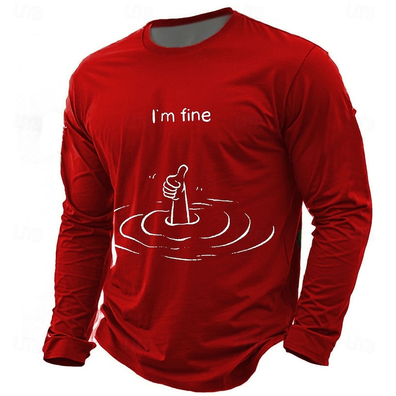 Mens Long Sleeve Graphic Shirt I'm Fine Drowning Thumbs Up Funny Sarcastic Ironic Humor2