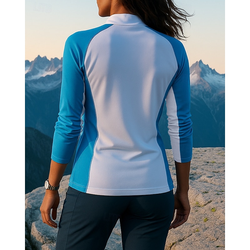 Women's Polo Sweatshirt Hiking Shirt Hiking top Long Sleeve Stand Collar Top Outdoor Breathable Quick Dry Lightweight Quarter-Zip Polyester Patchwork White Tennis Golf Running2