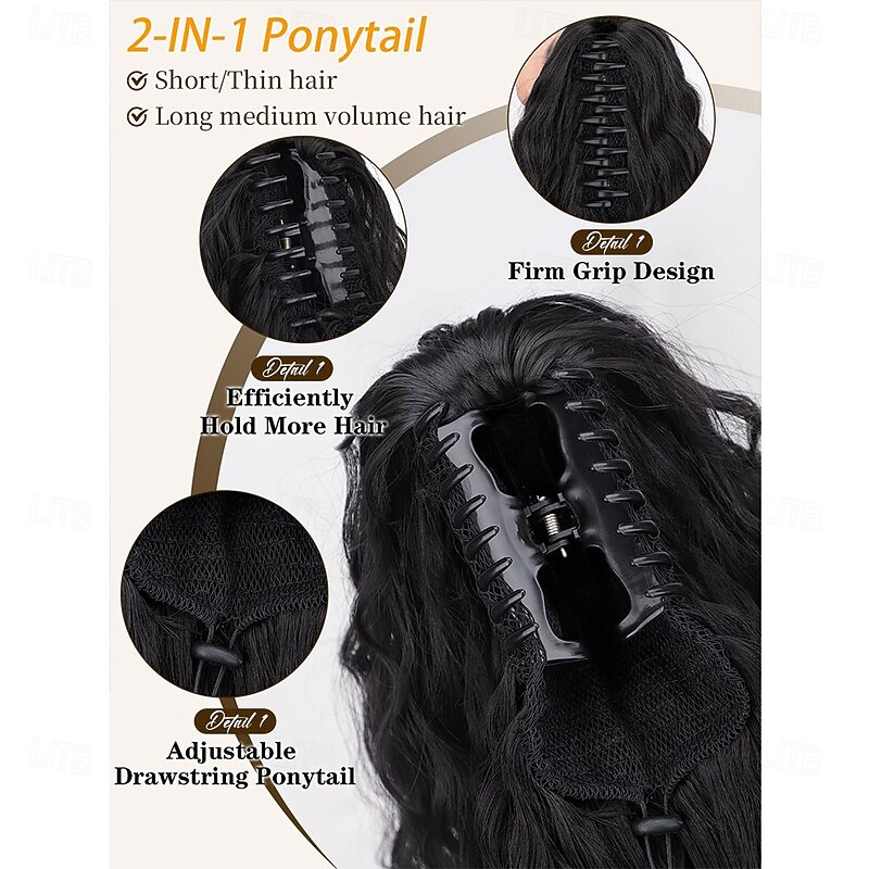 Ponytail Extension Claw 30 Curly Pony Tail Clip in Hair Extensions Fluffy Natural Looking Synthetic Hairpiece for Women Black2