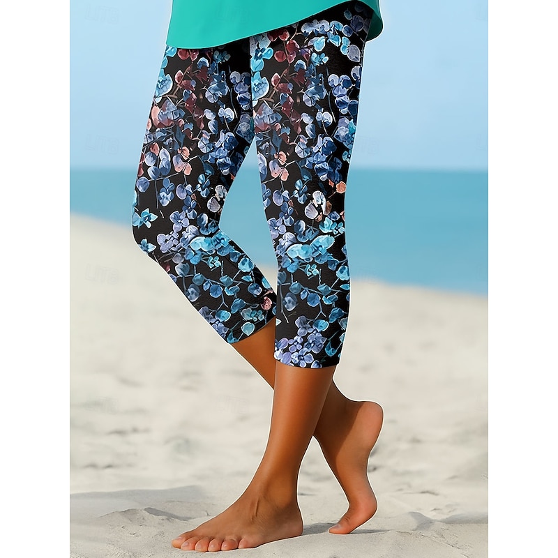 Women's Leggings Capri Pants High Elasticity Vacation Vintage Fashion Calf-Length High Waist Floral Graphic Printing Breathable Soft Stretchy Formal Vacation Office Gray Green Black Summer Spring3