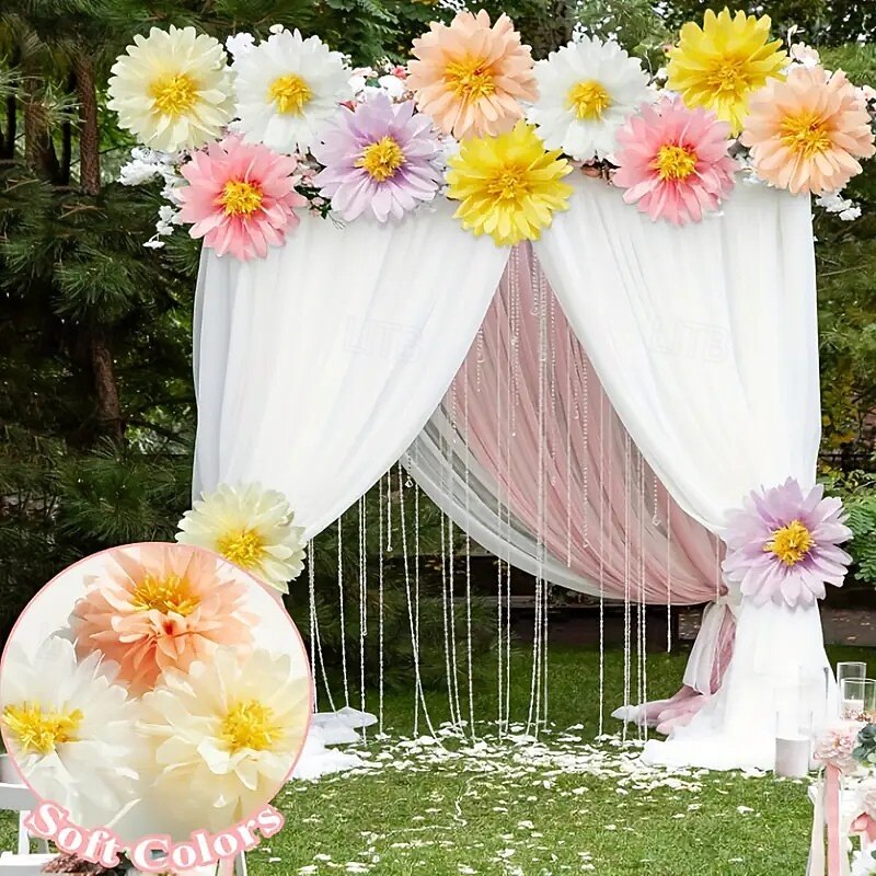 6/12PCS Paper Daisy Flowers for Wedding and Party Decorations, Colorful Spring Wall Hanging Decor for Indoor Outdoor Events, Easter, Graduation, Birthday, and Holiday Celebrations