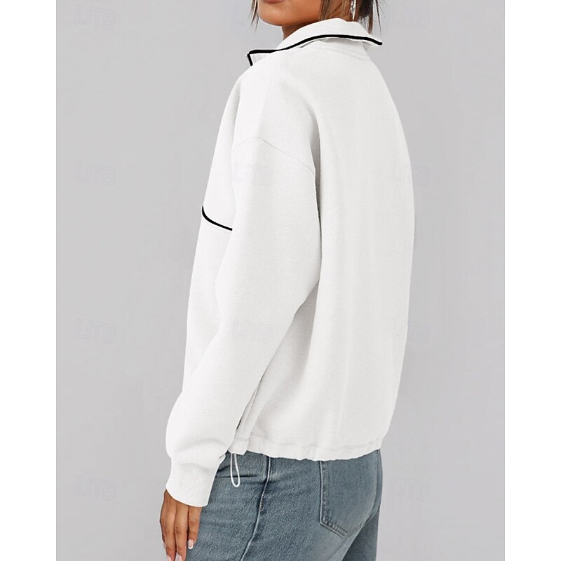 Women's Sweatshirt Track Top Pullover Patchwork Zipper Long Sleeve Top Athleisure Fall Color Block Thermal Warm Windproof Tennis Golf Running Sportswear Activewear Black White2