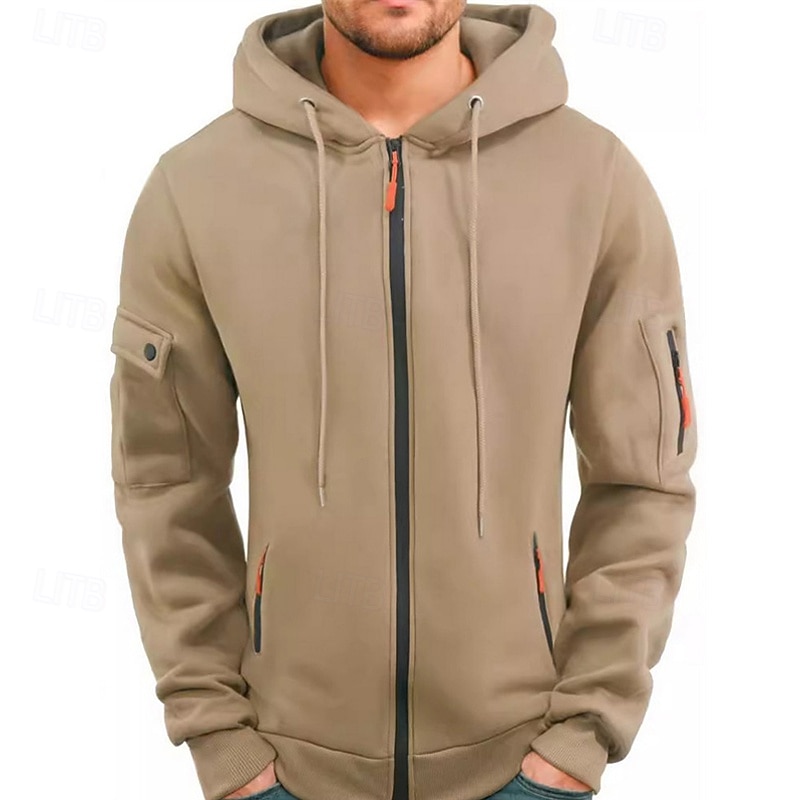 Men's Hoodie Full Zip Hoodie Black Navy Blue Camel Light Grey Dark Gray Hooded Plain Patchwork Sports & Outdoor Daily Holiday Polyester Streetwear Basic Casual Spring &  Fall Clothing Apparel Hoodies2