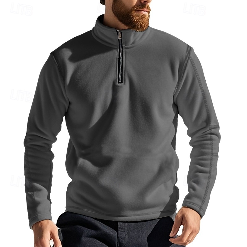 Men's Sweatshirt Zip Sweatshirt Fleece Hoodie Black Army Green Blue Khaki Gray Standing Collar Plain Zip Up Sports & Outdoor Casual Daily Streetwear Cool Sportswear Fall & Winter Clothing Apparel4