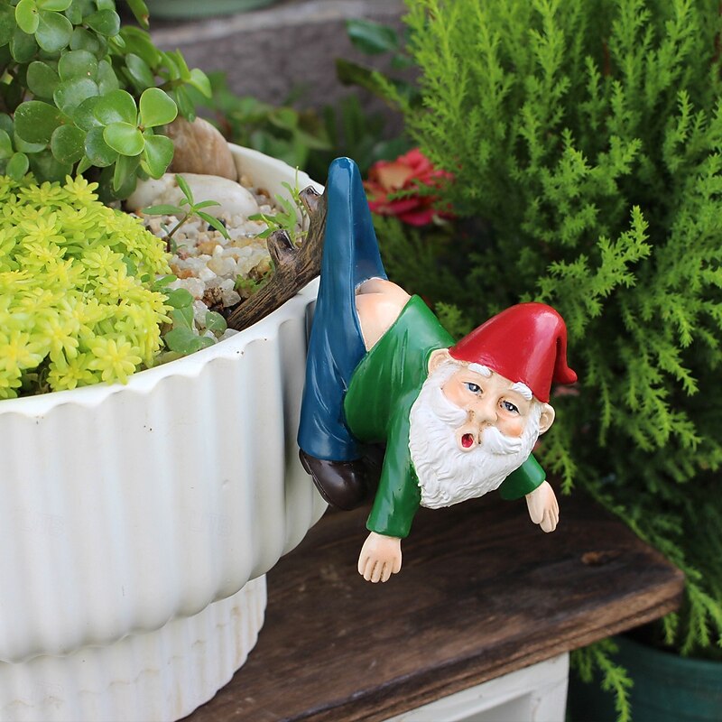 Funny Gnome Resin Garden Decoration, Dwarf Flower Pot Hanging Ornament, Outdoor Patio Planter Decor, Resin Craft Figurine4