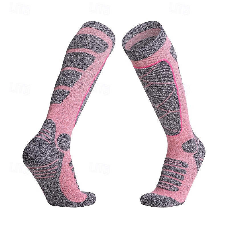 1 Pair Women's Hiking Socks Sports Socks Breathable Anti Blister Sweat-Wicking cushioned Outdoor Over The Calf Patchwork Cotton Pink Blue Purple for Running3