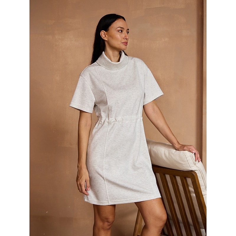 Women's Golf Dress Ivory Short Sleeve UV Sun Protection Dress Ladies Golf Attire Clothes Outfits Wear Apparel