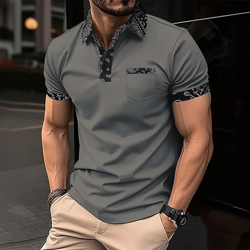 Men's Plain Golf Shirt Short Sleeve Polo Shirts Lapel Casual Business Casual Business Athleisure Pocket Buttons Summer Dark Brown Black Dark Green2