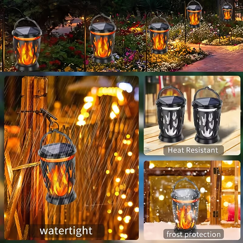 Solar Lanterns Flame Light Outdoor IP65 Waterproof Landscape Lamp Hanging Camping Lights for Courtyard Garden Flickering Flame Decor  1PC2