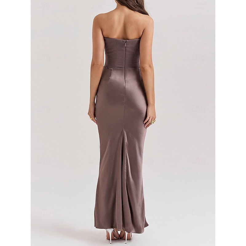 Women's Long Dress Maxi Dress Corset Dress Cocktail Dress Satin Dress Fashion Modern Party Evening Party Tea Party Slim Plain Sleeveless Strapless Brown Summer4