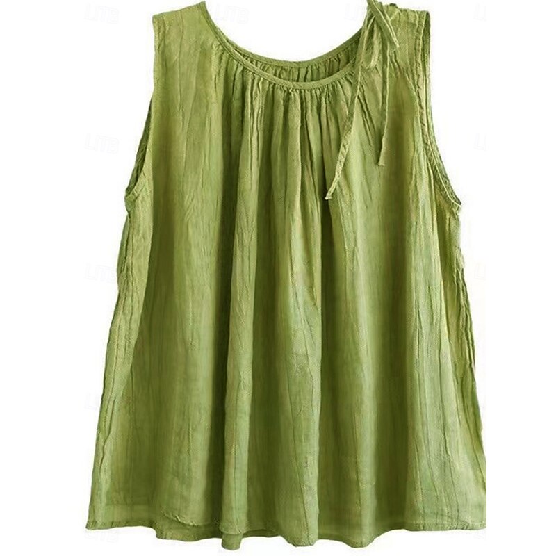 Women's Cotton Linen Shirts Camisole Tank Top Solid Color Basic Casual Sleeveless Crew Neck Regular Tops Daily Black Navy Blue Purple Green Gray Summer3