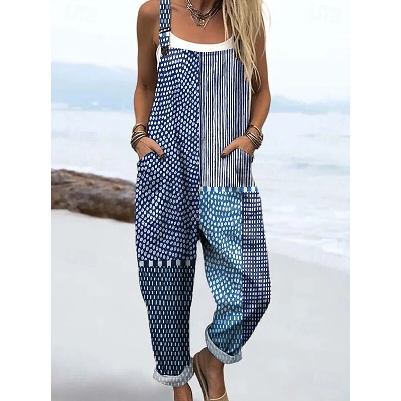 Women's Overall Active Graphic Sleeveless Drawstring Patchwork Vacation Street Loose Fit Light Brown Blue Orange Summer2
