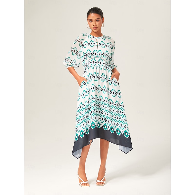 Geometric Cinched Waist Midi Dress