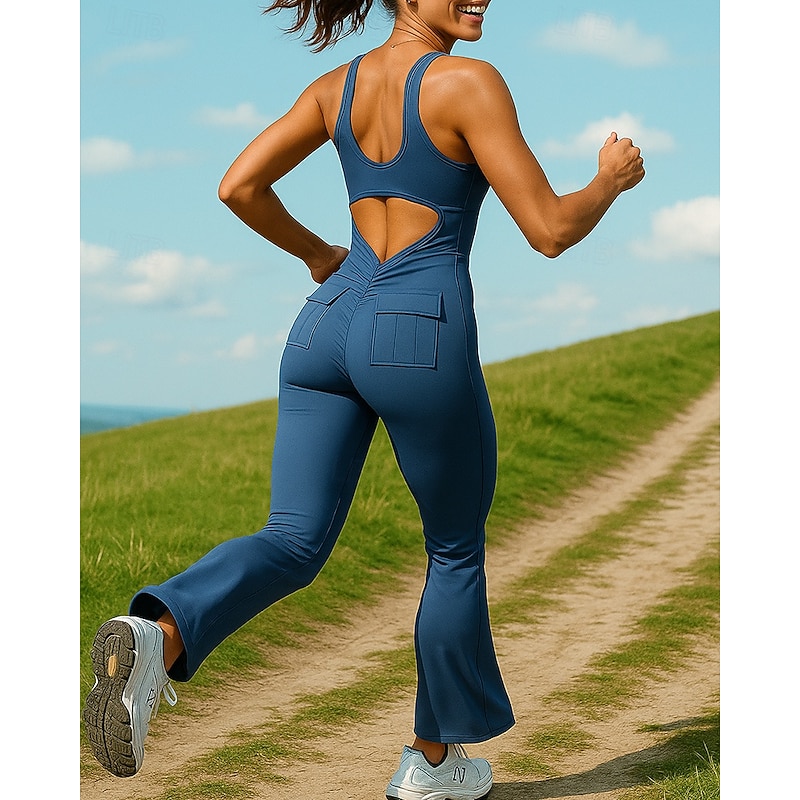 Women's Jumpsuit Activewear Set One-piece Solid Colored Athletic Clothing Set Summer Black Blue Quick Dry Quick-drying Breathable Sleeveless Sport Activewear Stretchy Regular Fit