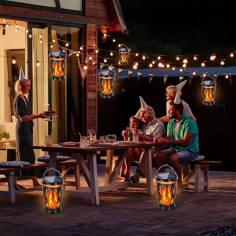 Solar Lanterns Flame Light Outdoor IP65 Waterproof Landscape Lamp Hanging Camping Lights for Courtyard Garden Flickering Flame Decor  1PC4