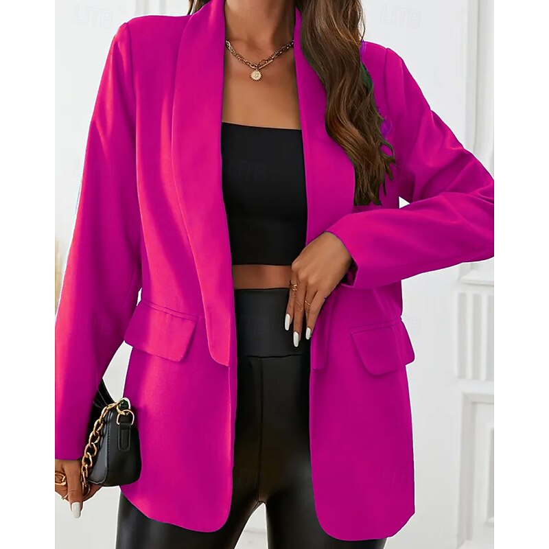 Women's Blazer Comfortable Pocket Buttons Fashion Formal Plain Formal Work Going out Cardigan Regular Turndown Regular Fit Long Sleeve Outerwear Black Yellow Red Fall Winter4