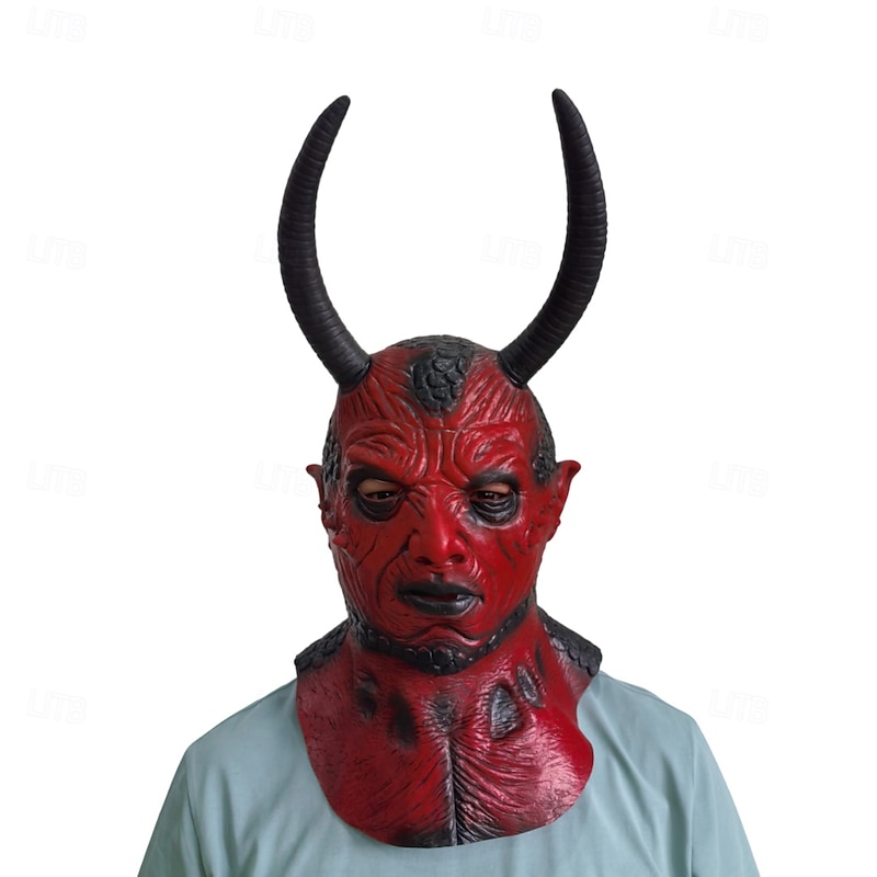 Halloween Demon Horn Mask For Adults Realistic Scary Costumes Latex Face Mask, 2 Color Variants, Devil Horns Horror Mask, Spooky Party Prop