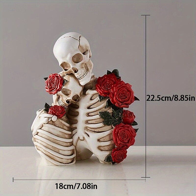 Romantic Rose Skull Figurines A Touch of Love for Your Home - Perfect for Halloween or Anytime - Resin Material Suitable for Indoor and Outdoor Use4