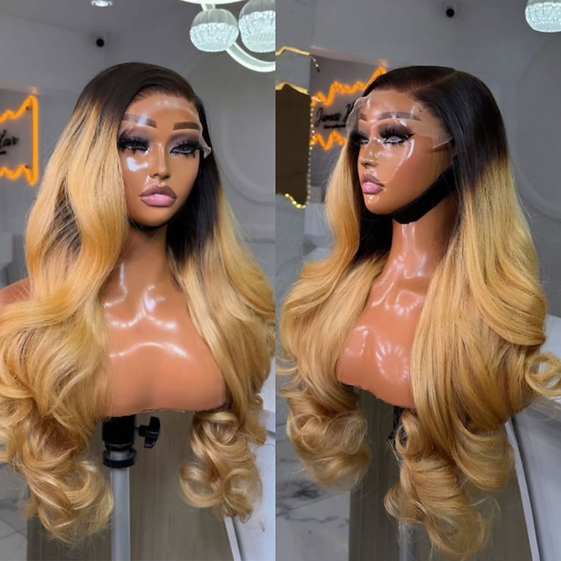 100% Virgin Remy Human Hair 5x5 Closure Wig 13x4 Lace Front Wig Brazilian Hair Wavy Human Hair Wigs with Baby Hair Ombre Honey Blonde Hair Glueless Pre-Plucked For Women3