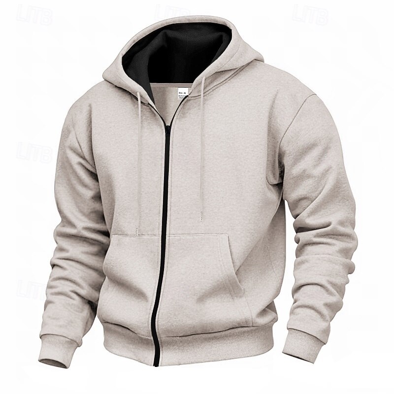 Men's Hoodie Full Zip Hoodie Black Navy Blue Khaki Light Grey Hooded Plain Zip Up Pocket Sports & Outdoor Casual Daily Streetwear Cool Sportswear Spring &  Fall Clothing Apparel Hoodies Sweatshirts4