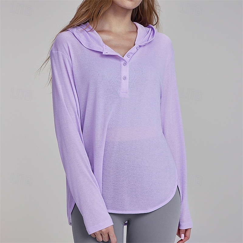 Women's Sports shirts Flat Neckline Skin Friendly Softness Stretchy Buttons Long Sleeve Sports Solid Color Top For Pilates Yoga Activewear4