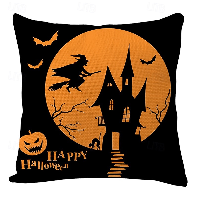 1 pcs Polyester Pillow Cover, Halloween Square Traditional Classic4