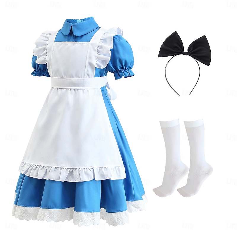 Alice in Wonderland Fairy Tale Alice Dress Storybook Characters Sweet Lolita Movie Cosplay for Girls' Kid's Halloween Carnival World Book Day Performance Educational Dress Up School Event2
