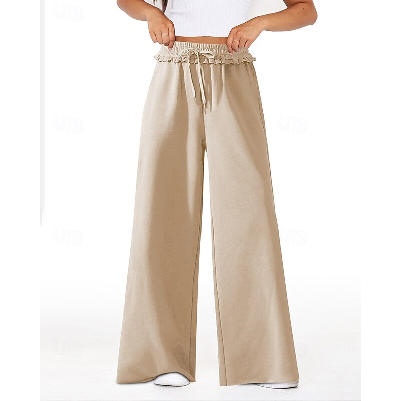 Women's Sweatpants Track Pants Joggers Pants Lace Pocket Wide Leg Baggy Pants / Trousers Sports & Outdoor Athleisure Fall Tennis Golf Running Regular Fit Sportswear Activewear Solid Colored Black - Main Image