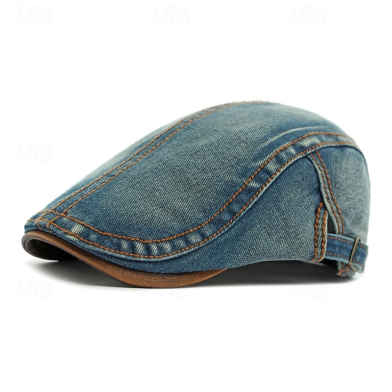 Men's Flat Cap Ascot Hat Newsboy Hat Black Navy Blue Denim Fashion Casual Street Daily Plain Adjustable Sunscreen Breathable