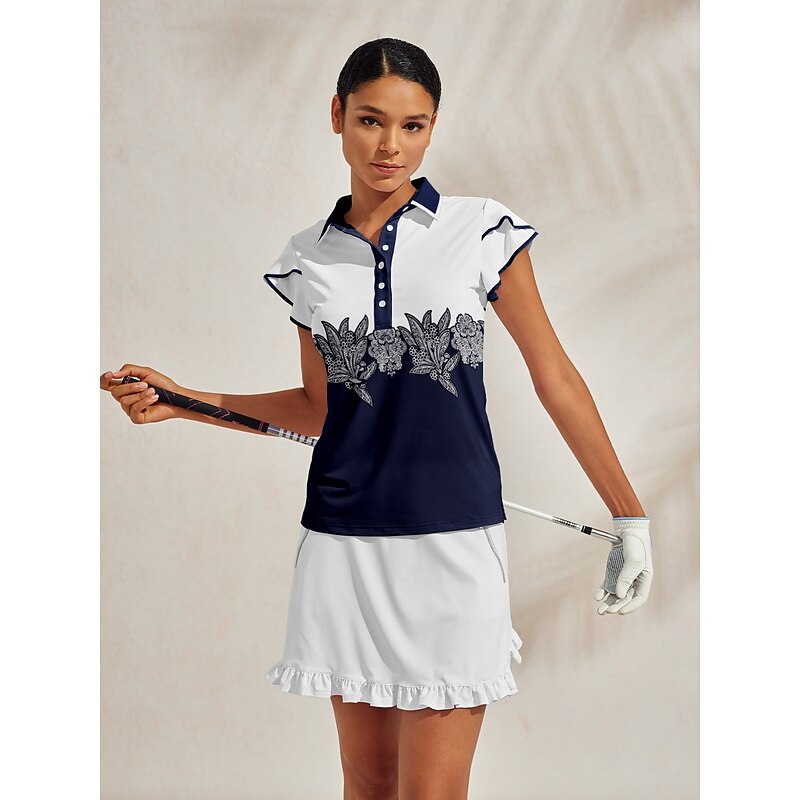 Women's Golf Polo Shirt Dark Navy Short Sleeve Top Ladies Golf Attire Clothes Outfits Wear Apparel