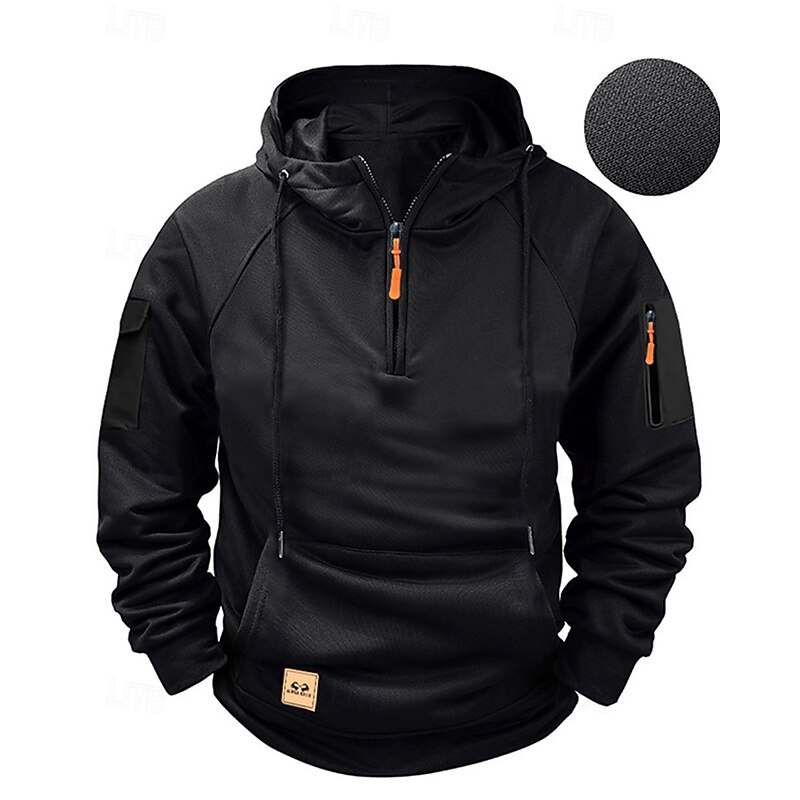 Men's Hoodie Quarter Zip Hoodie Black Wine Navy Blue Blue Camel Hooded Plain Pocket Sports & Outdoor Daily Holiday Polyester Streetwear Basic Casual Spring Autumn / Fall Clothing Apparel Hoodies2