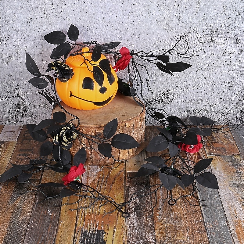Halloween Black Vine Garland Decoration with Faux Leaves, Spooky Haunted House Scene Prop, Ghost Festival Party Decor3