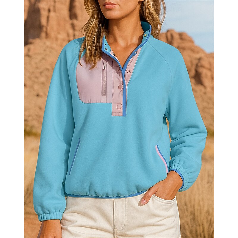 Women's Fleece Sweatshirt Hiking Sweatshirt Hiking Fleece Sweatshirt Long Sleeve Stand Collar Top Outdoor Thermal Warm Lightweight Breathable Winter Polyester Patchwork Black White Pink Tennis Golf4