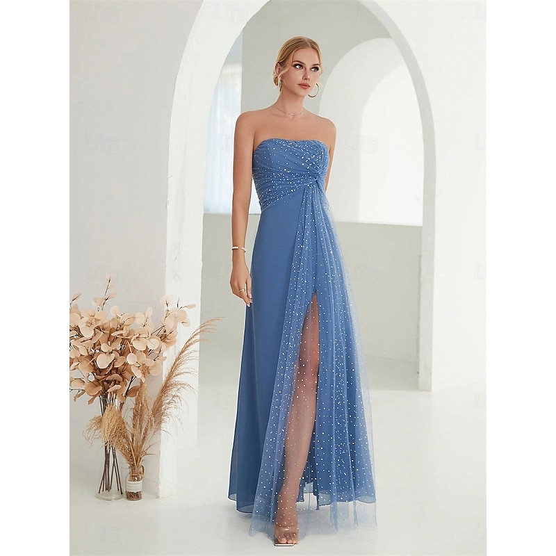 A-Line Quinceanera Dresses Elegant Dress Formal Wedding Floor Length Sleeveless Strapless Chiffon Backless with Slit2