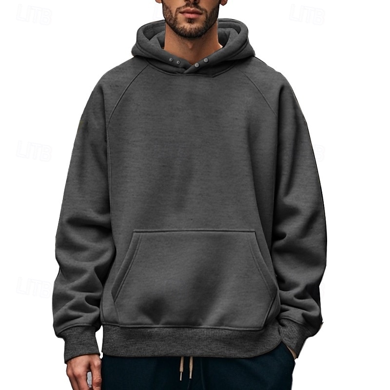 Men's Hoodie Pullover Hoodie Sweatshirt Fleece Hoodie Wine Red Black Khaki Light Grey Dark Gray Hooded Plain Front Pocket Sports & Outdoor Casual Daily Streetwear Cool Sportswear Fall & Winter4