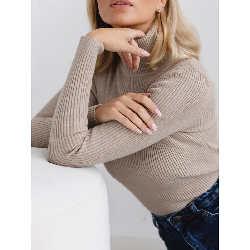 Women's Blouse Solid Color Tropical Stylish Casual Long Sleeve Turtleneck Regular Tops Daily Black White Pink Wine Khaki Spring Fall Winter