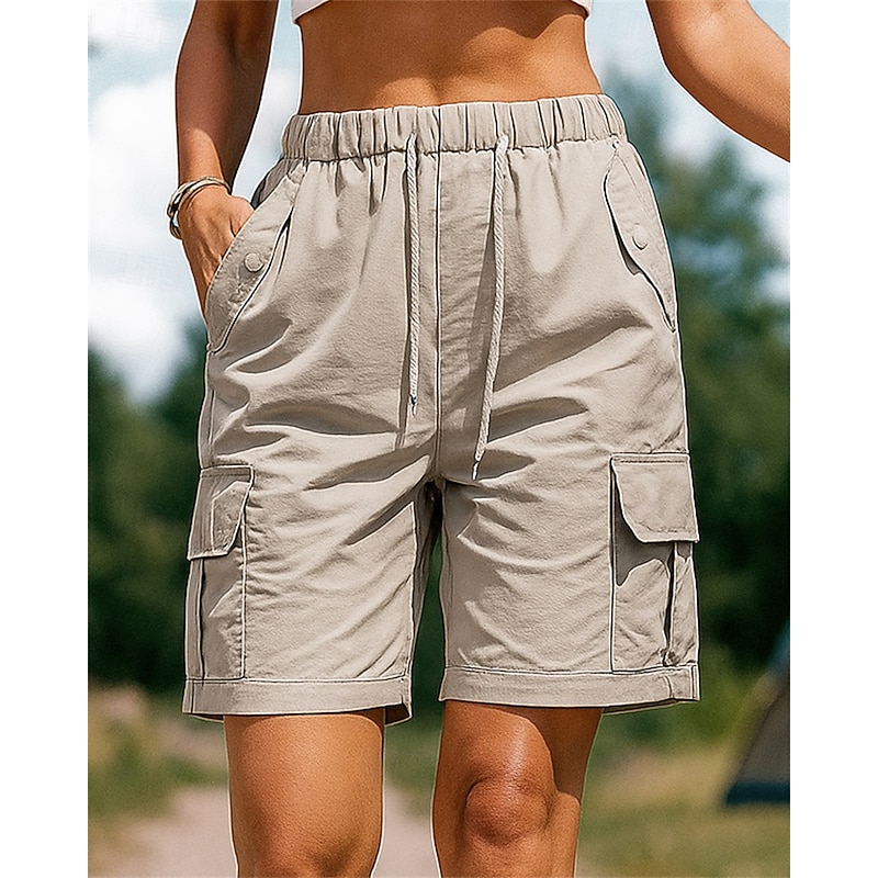 Women's Cargo Shorts Hiking Shorts Summer Outdoor Regular Fit Waterproof Quick Dry Lightweight Breathable Shorts Drawstring Elastic Waist Black Pink Camping / Hiking Golf Running S M L XL XXL