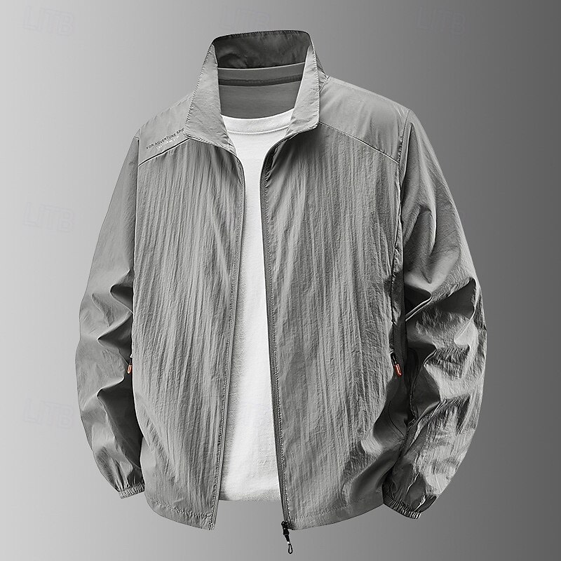 Men's Lightweight Jacket Outdoor Casual Portable UV Sun Protection Pocket Summer Spring Fall Solid Color Active Vintage Turndown Regular Dark Gray White Navy Blue Light Grey Army Green Jacket4