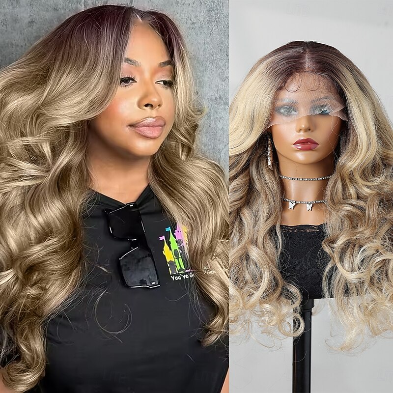 Synthetic Lace Wig Body Wave Style 22 inch Mixed Color Middle Part 13x6 Lace Front Wig Women's Wig Lake Green / Grass Green