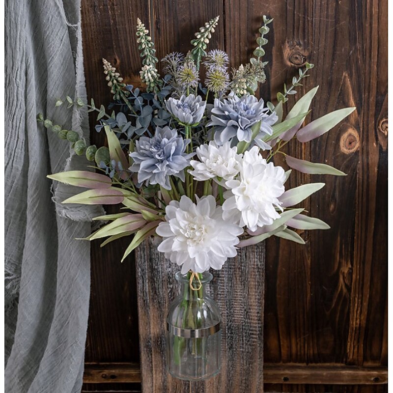 1 Bundle Artificial Dahlia Flower Bouquet, Fake Greenery Wedding Decoration, Realistic Faux Floral Arrangement for Home, Event, Party Centerpiece3