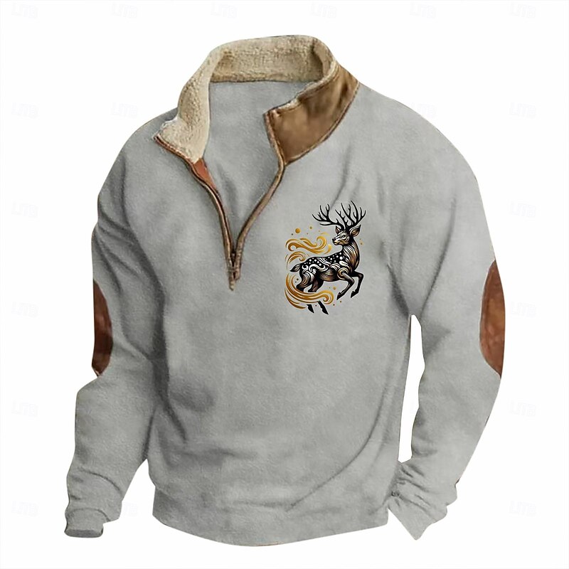 Men's Sweatshirt Quarter Zip Sweatshirt Black Brown Gray Half Zip Color Block Reindeer Half Zip Print Sports & Outdoor Daily Holiday Polyester Vintage Streetwear Casual Fall & Winter Clothing Apparel2